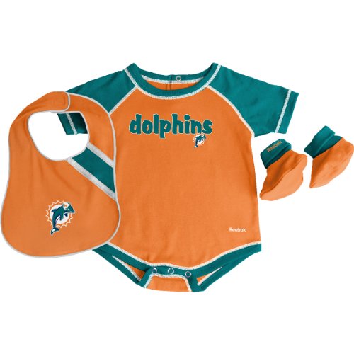 Reebok Miami Dolphins Newborn Creeper, Bib and Bootie Set 6-9 Months