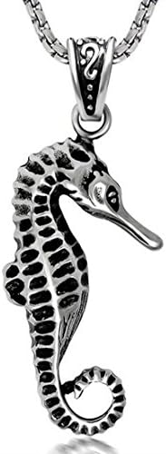 316l Stainless Steel Vintage Seahorse Pendant Necklace Mens Jewelry 24 Inch Long 2.5mm Wide, Black Silver