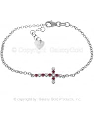 Ruby Cross Bracelet with Diamond Accents in 14k White Gold