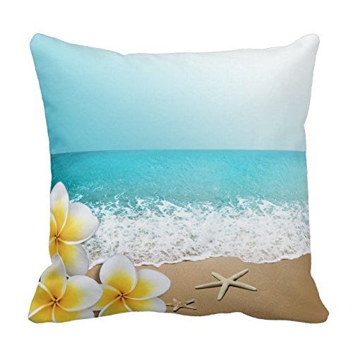 Plumeria Starfish Beach Tropical Hawaii Throw Pillow Cover Cotton Pillowcase Cushion Cover