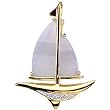 14K Yellow Gold Blue Chalcedony and Diamond Sailboat Brooch/Pendant