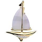 14K Yellow Gold Blue Chalcedony and Diamond Sailboat Brooch/Pendant