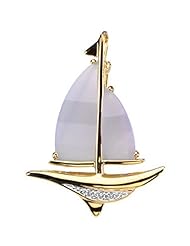 14K Yellow Gold Blue Chalcedony and Diamond Sailboat Brooch/Pendant -- LIFETIME WARRANTY