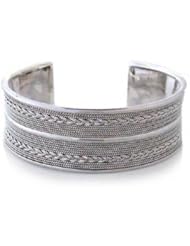 Sterling silver cuff bracelet, Floral Charm - Hand Crafted Sterling Silver Cuff Bracelet