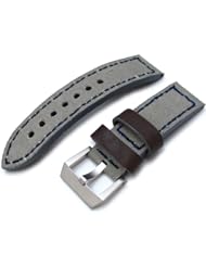 24mm MiLTAT Military Grey Leather Washed Canvas Ammo Watch Strap in Blue Stitches