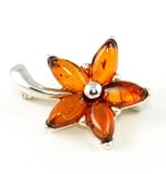 Sterling Silver Cognac Amber Brooch - Amber Petals Brooch