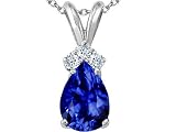 1.56 cts Created Sapphire and Genuine Diamond Pendant - 14kt White or Yellow Gold