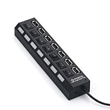 HDE 7 Port USB 2.0 High Speed Hub w/ Blue LEDs