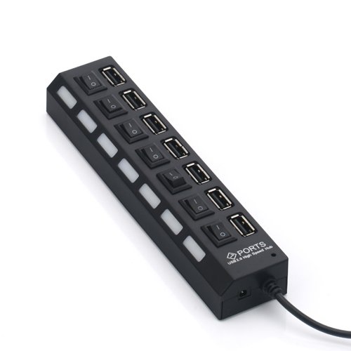 HDE (TM) 7 Port USB 2.0 High Speed Hub w/ Blue LEDs