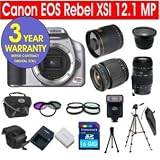 Canon EOS Rebel XSI 450D 12.2 MP Digital Camera with Tamron 28-80mm f/3.5-5.6 Aspherical Lens + Tamron 75-300 f/4-5.6 LD Lens + Rokinon 500mm F/8 Lens with 2x Converter (=1000mm) + .42x Wide Angle Lens with Macro + +1, +2, +4, +10 4 Piece Macro Close Up Kit + 16 GB Memory Card + Multi-Coated UV Filter (2) + Multi-Coated Polarizer Filter + Digital Slave Flash + 50  Tripod + Deluxe Padded Camera Bag + 6 Piece Accessory Kit + 3 Year Warranty Repair Contract