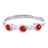 14K Yellow or White Gold Round Gemstone Trio and Diamond Stackable Ring-Garnet-full, half sizes from 5-8.5