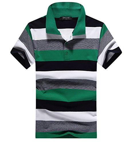 Aoibox Men's Short Sleeve Striped Polo Shirt