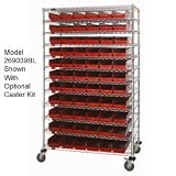 12x48x74 Chrome Wire Shelving With 143 Shelf Bins Red