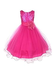 Girls Tea Length Two-Toned Sleeveless Mesh  Glittering Sequined Beaded  Dress With Ruffles