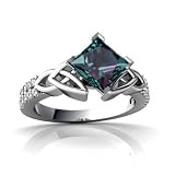 14K White Gold Square Created Alexandrite Engagement Ring