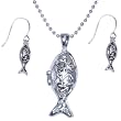 Christ Fish - Jesus Fish Design Earrings and necklace pendant set. Christian Inspirational jewelry for women with "BE STILL AND KNOW THAT I AM GOD" engraved