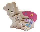 Handmade Artisan Organic Decorative Toy Puzzle - Bear Family II (Hand-painted)