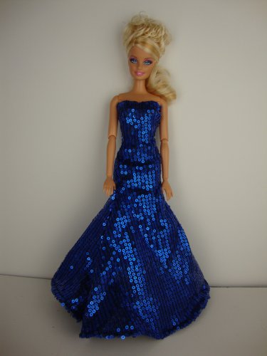 A Spectacular Royal Blue Sequined Mermaid Gown Made to Fit the Barbie Doll