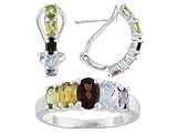 10.77CTW MULTI GEM STERLING SILVER RING EARRINGS AND BRACELET SET