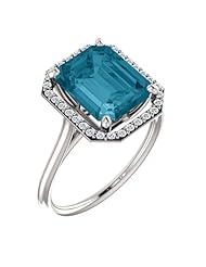 Platinum 10.00x8.00mm Emerald Cut London Blue Topaz and Diamond Halo-Style Ring -- LIFETIME WARRANTY