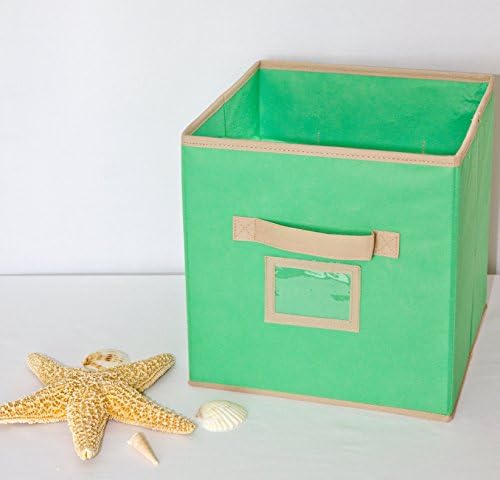 Seaside Home Decor - Collapsible Storage Bins in Sea Glass Green. Perfect fit for cubed shelving, fabric drawers will keep your home organized and beautiful. Sold in Sets of 4, Satisfaction Guaranteed.