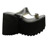 Women's Platform Wedge Toe Loop Sandals Black 4-11