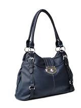 Passion Faux Blue Leather Medium Two-Handle Shoulder Handbag With Silver Hardware