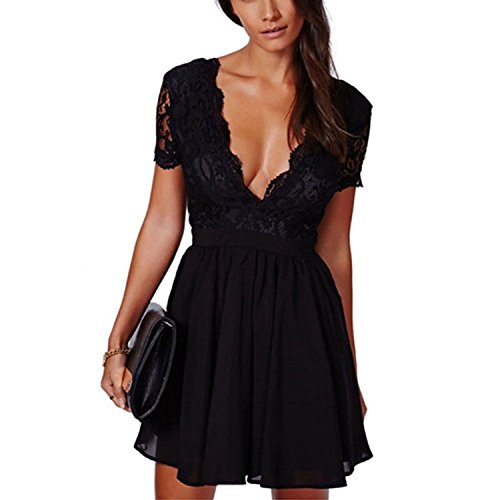 Ropalia Womens Cocktail Formal Evening Sexy Deep V Neck Mini Dress