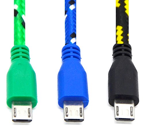 One Again 3M 10 Feet Round Braided Nylon Micro USB 2.0 Data Cable for Samsung Galaxy S6 S4 S3 S2 G9209/4/3/2 Note 1/2/4 Tab, LG Optimus G3, HTC ONE/M8/M9/X, PDA X-BOX, NOKIA Lumia, Xbox One, Motorola X/ ATRIX, Google Nexus 4/5/6/7/10, Blackberry and other Android Smart Phone and Tablet (Blue Green Black) 3 Color