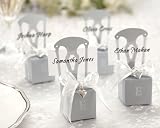 Miniature Silver Chair Favor Box w/ Heart Charm & Ribbon (Can be Monogrammed) - Baby Shower Gifts & Wedding Favors