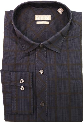Kenneth Cole REACTION Men's Slim-Fit Black Grid Check Dress Shirt