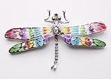 Bright Tie Dye Color Hand Painted Crystal Rhinestone Wing Dragonfly Brooch Pin