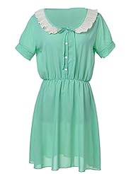 Short Sleeves   Elasticized   Waistline  Dress With a Bow(s) and Ruffles