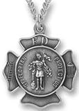 Sterling Silver St. Florian Maltese Cross Medal Pendant 20steel Necklace