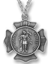 Sterling Silver St. Florian Maltese Cross Medal Pendant Steel Necklace