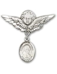 Sterling Silver Baby Badge with St. Apollonia Charm and Angel with Wings Badge Pin