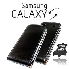 Flip-Case Handy Klapp Tasche Samsung i9000 Galaxy S / i9001 Galaxy S Plus Schwarz Echt-Leder U-Style Schutzh�lle Case Handytasche Etui Cover Schutz H�lle Bag NEU
