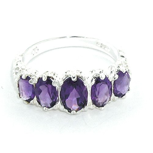 Sterling Silver Ladies 5 Stone Amethyst Ring