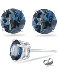 1.80 Cts of 6 mm Round AAA London Blue Topaz Stud Earrings in 18K White Gold