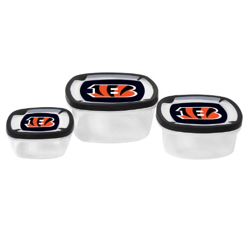 NFL Cincinnati Bengals Nesting Square Containers, 7.2-Cup; 3.5-Cup; 2.1-Cup,  Clear, Piece of 3