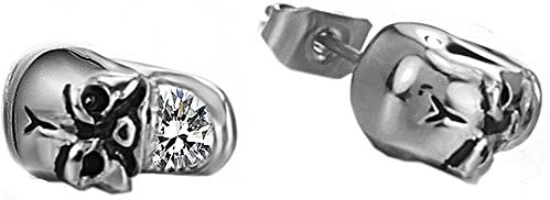 Vwhite Womens Girls Tiny Stainless Steel Skull Head CZ Ear Stud Earrings Fashion
