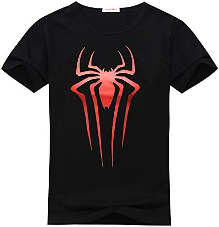 Madonny Fashion Child Kids Boys And Girls Spider-man Red logo classic Cotton T-Shirt X-Large/11y-12y Black