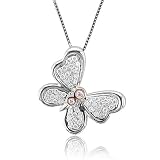 14k White Gold Pink and White Diamond Butterfly Pendant (.22 cttw)