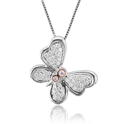 14k White Gold Pink and White Diamond Butterfly Pendant (.22 cttw)