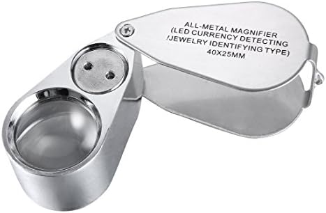 40X 25mm Illuminated Jeweler LED UV Lens Loupe Magnifier with Metal Construction and Optical Glass (40x,25mm)