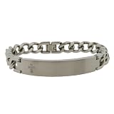 Stainless Steel ID Bracelet w/ Diamond Cross, 8.75"