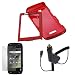 GTMax Red Rubber Hard Snap On Crystal Cover Case + Clear LCD Screen Protector + Black Micro-USB Car Charger for T-Mobile Samsung Sidekick 4G SGH-T839