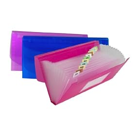 C-Line 13-Pocket Poly Expanding File, 10 x 5 Inches, Junior Size for Receipts and Checks, Includes Tabs, Button and Elastic Closure, Assorted Colors (58710)