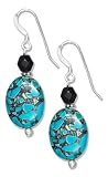 Sterling Silver Dyed Blue Chalk Turquoise Earrings with Jet Bead