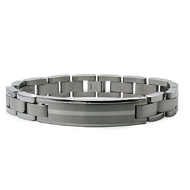 Titanium Men's Link Bracelet with Silver Inlay 8.5 Inches